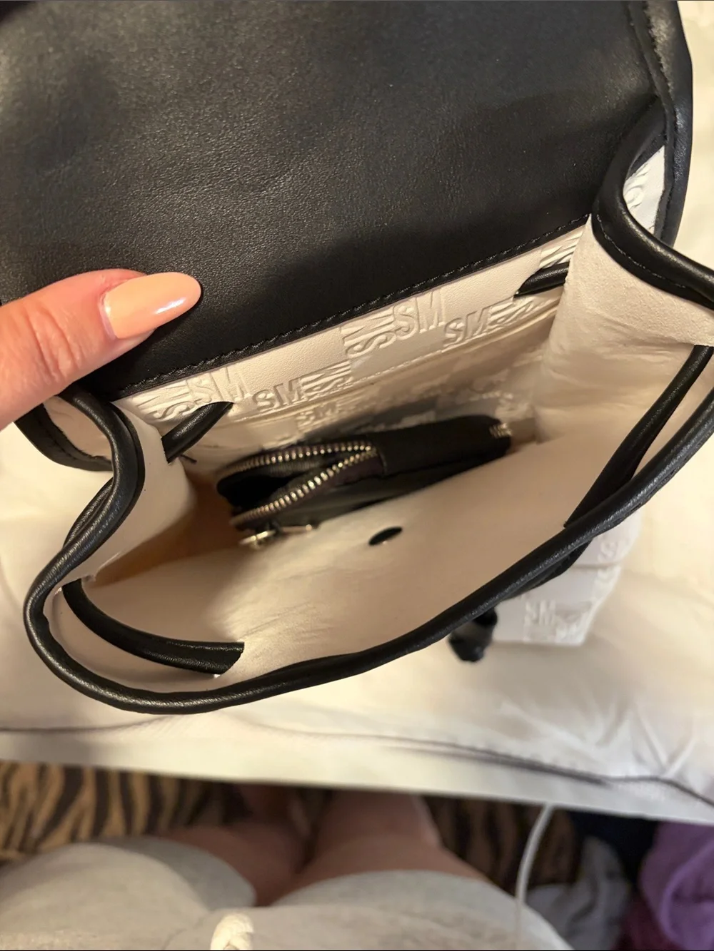 Black & White Steve Madden Woven-Flap Mini Backpack